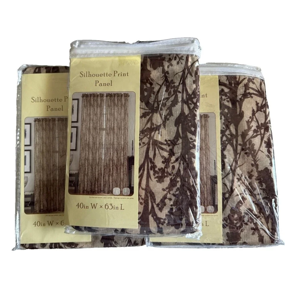 Silhouette Print Curtains Drapes Set of 3 Panels Bed Bath Beyond 40x63 Inches